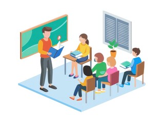 a teacher teaching children in a classroom