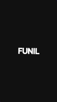 Repeating circular animation of the word "FUNIL" rotating with central circle expanding and background words moving left and right.