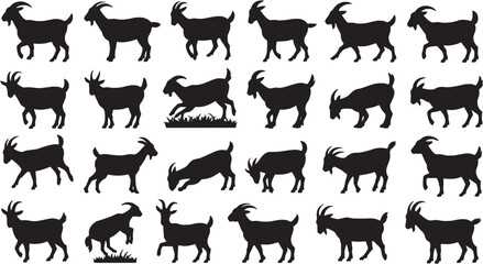 Multiple Goat Silhouettes Farm Animals Vector Set
