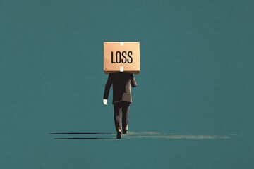 Conceptual art shows a person with a loss box over their head walking.