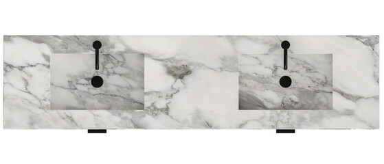 Top view of double wall-mounted white marble vanity unit with drawers