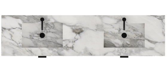 Top view of double wall-mounted white marble vanity unit with drawers