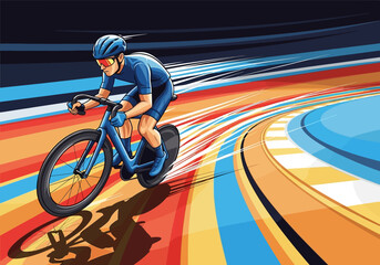 Professional Cyclist Racing on Velodrome Track with Speed Motion