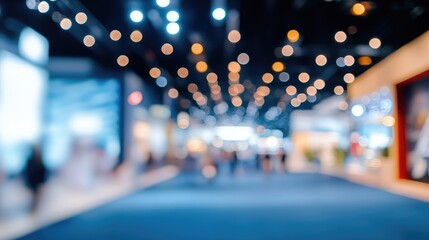 Blurred Exhibition Hall: A captivating, defocused view of an exhibition hall, its vibrant lights and bustling atmosphere hinting at a dynamic event or trade show.