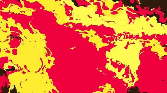 A vibrant, abstract map of the world, with landmasses depicted in a striking combination of yellow and red, representing hot spots and global trends. - Powered by Adobe