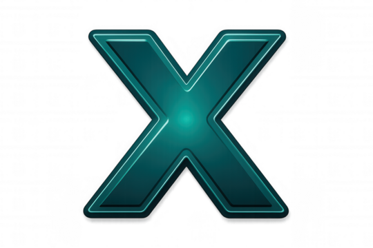 Glossy teal letter x on transparent background, ideal for modern and elegant graphic design projects