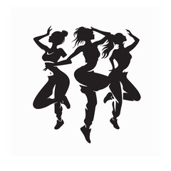 Zumba Action Silhouette Logo with Three Dance Figures on white background