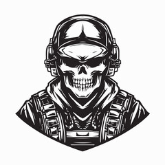 Soldier Wearing Skull Face Mask Vector Illustration on white background
