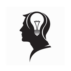 Human Head with Light bulb Inside Logo Vector Illustration on white background