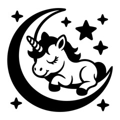 Baby Unicorn Asleep on Crescent Moon