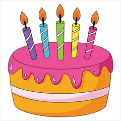 playful pink frosted birthday cake vector art isolated white