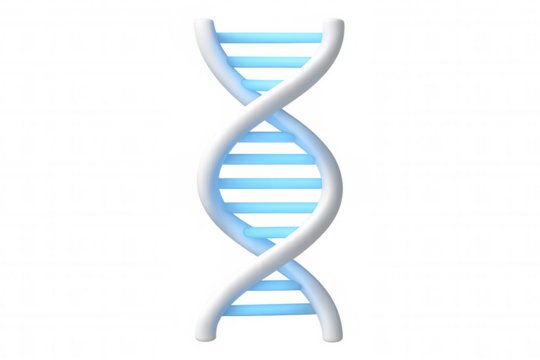 Rotating dna double helix structure glowing blue, transparent background, showcasing molecular genetic research visualization in high-detail digital rendering