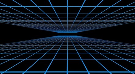 Retro Grid Blue Lines On Black Background