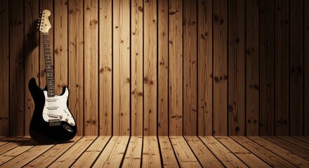 Black Electric Guitar On Wooden Floor