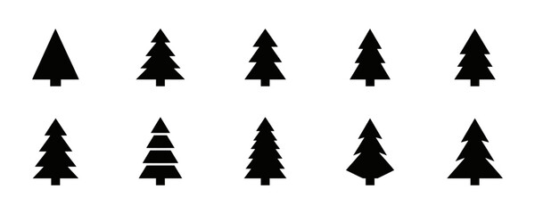Obraz premium Array of Evergreen Tree Silhouettes, Minimalist Holiday Season Graphic Elements