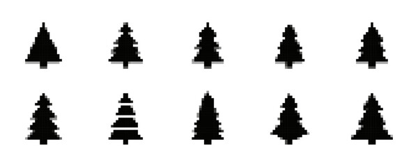 Fototapeta premium Pixelated Christmas Trees Represented as Game Assets in Grid Format