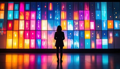 Person in front of large digital display wall