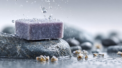 Minimalist Lavender Soap Bar on Textured Grey Stone Surface