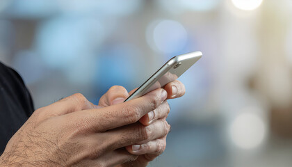 A businessman in an office uses his finger to touch the screen of a tablet computer