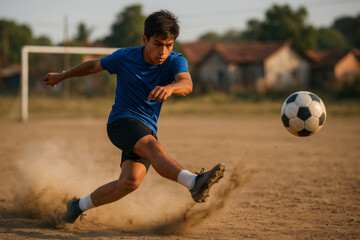 Young Football Player Kicking the Ball: Energy, Skill, and Passion in Action