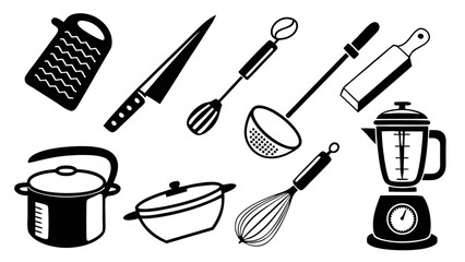 Kitchen essentials silhouette collection: cooking tools clip art designs