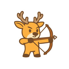 Cute Deer Archer Cartoon Character with Bow and Arrow