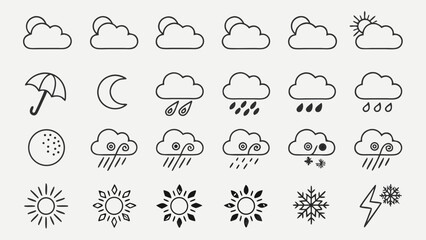 Minimalist Weather Icons in Vector Format for Meteorology and Forecasting