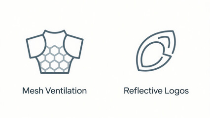 Mesh breathable and reflective logo design, representing enhanced clothing breathability and improved nighttime recognition, used for sportswear and safety protection scenarios.
