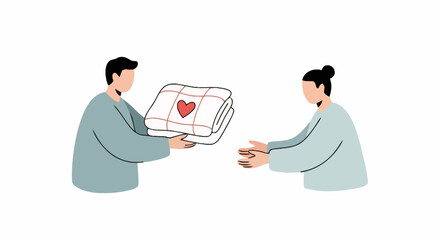 Minimalist Illustration of Blanket Donation for Charitable Causes and Community Support, Ideal for Promoting Volunteerism and Social Responsibility Initiatives