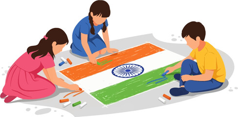Children Celebrating Independence Day by Painting an Indian Flag on the Floor