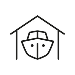 Ship icon, front view. Boat in a garage symbol. Vector isolated illustration