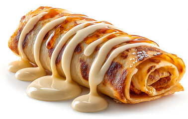 Rolled Crepe with Caramel and Cream Sauce