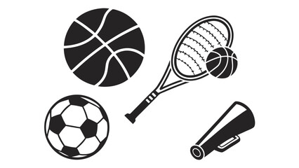 Obraz premium Sports Equipment Silhouettes Black and White Tennis Basketball Football