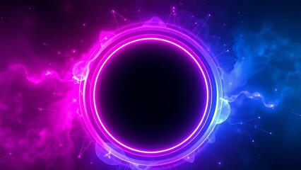 An abstract cosmic portal with pink and blue neon glow, symbolizing energy and infinite possibilities.