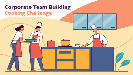 Team building cooking challenge illustration. Cookery competition in