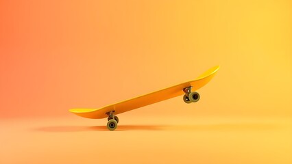 A vibrant yellow skateboard captured at a dynamic angle against a gradient background with motion effects.
