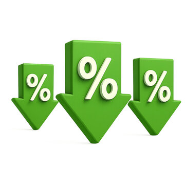 Green Percentage Down Arrows for Decrease and Reduction Financial Decline Icons for Loss and Discount Graphic Elements for Design Projects