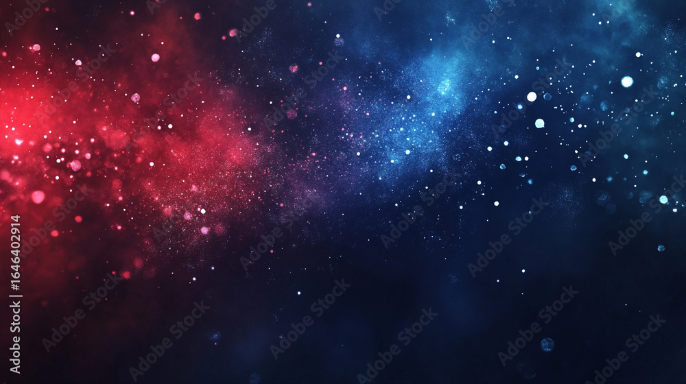 Wall mural red and blue abstract background with bokeh lights and cosmic dust effect