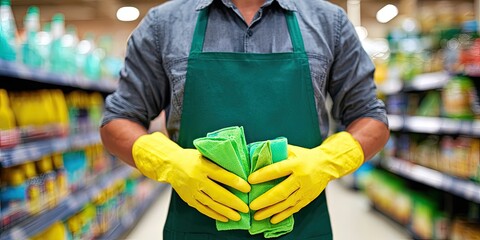Supermarket Employee Cleaning, Aisle, Stock, Products, Hygiene