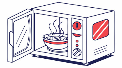 Vector Illustration: Microwave with Food Heating and Open Door Detail