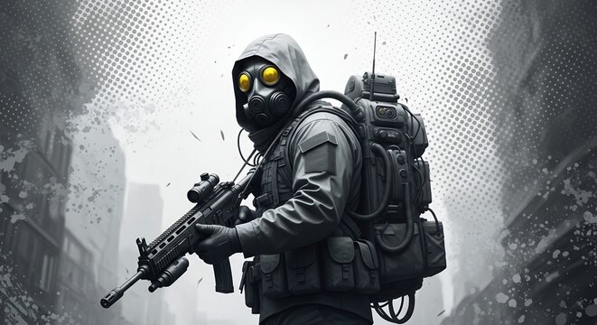 Tactical Ops Post-Apocalyptic Soldier Artwork - High-Res Digital Image