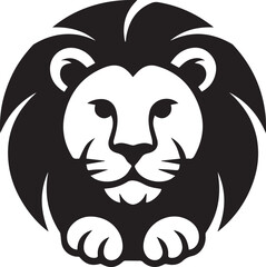 minimalist black white lion head front paws illustration for premium logo wildlife art or icon design

