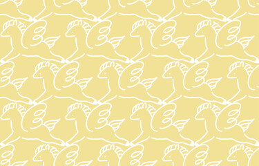 シンプルなペガサスのパターン 翼のある馬　イエロー