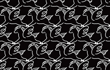 シンプルなペガサスのパターン 翼のある馬 モノクロ