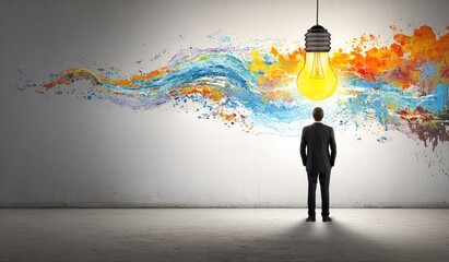 Businessperson facing concept art of ideas