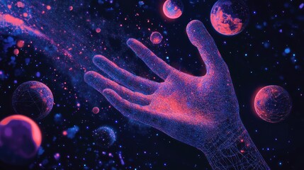 Digital hand reaching for cosmos