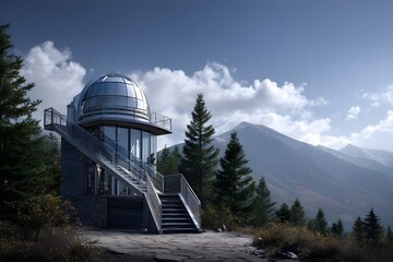 Obraz premium Breathtaking Glass-Walled Mountain Observatory Offering Panoramic Views of Majestic Natural Landscapes