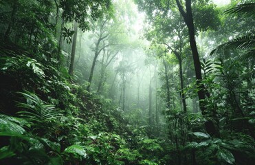 Fototapeta premium Lush, misty rainforest canopy