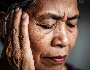Close-up of a distressed senior woman