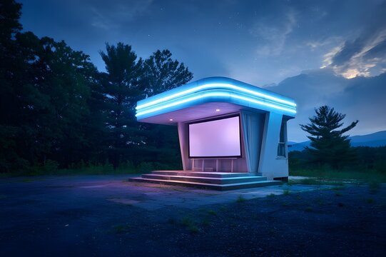 Retro-futuristic drive-in theater screen blending vintage charm with modern cinematic appeal